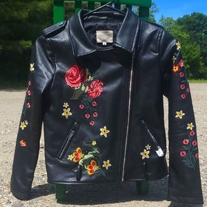 Little Girl's Floral Pleather Motto Jacket